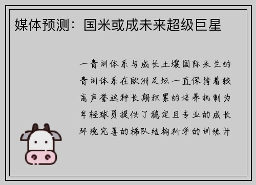 媒体预测：国米或成未来超级巨星